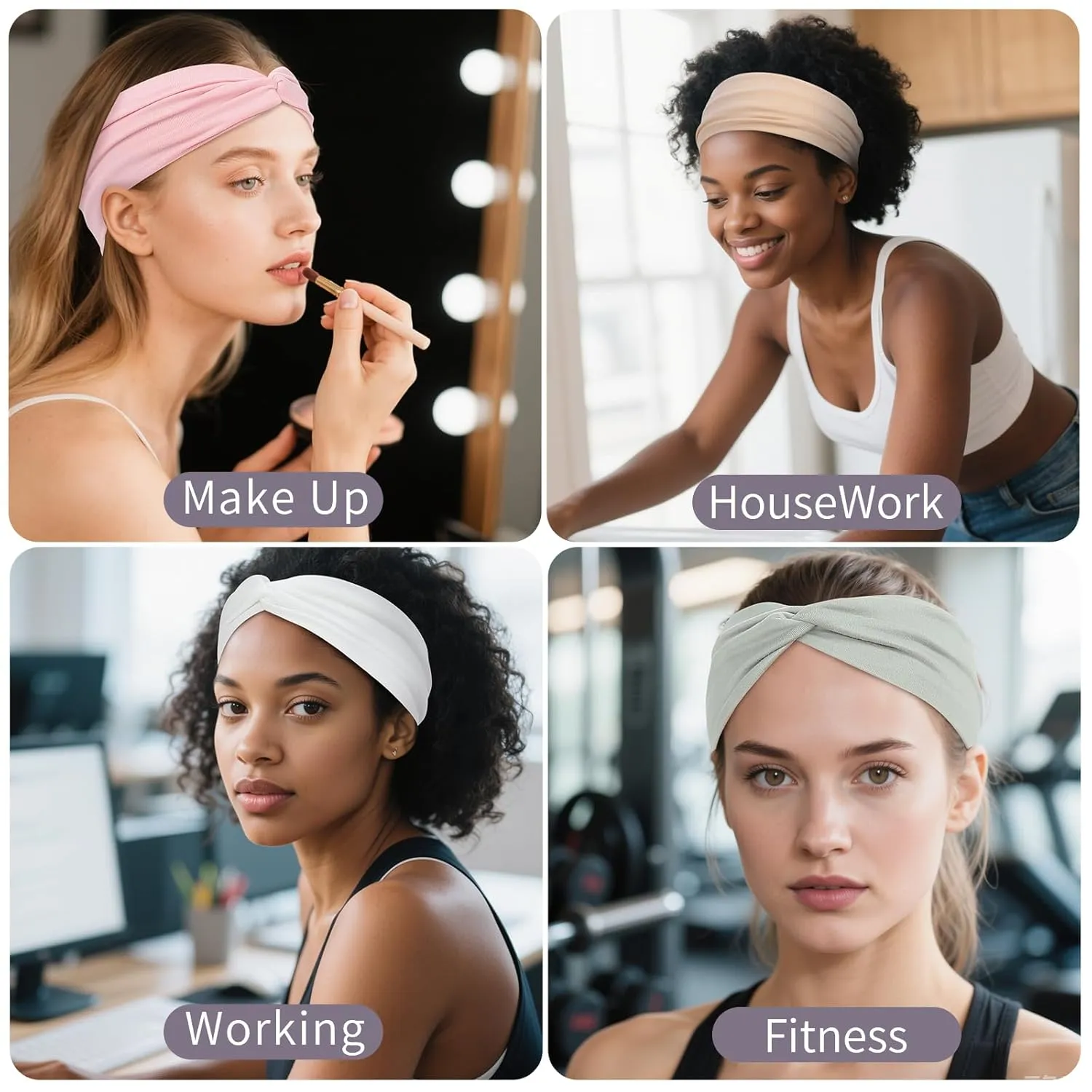 12 Pcs Stretchy Headbands for Women, Absorbed Sport Headband Soft Twist Knotted Hairbands for Daily Life Yoga Workout (Light Morandi)