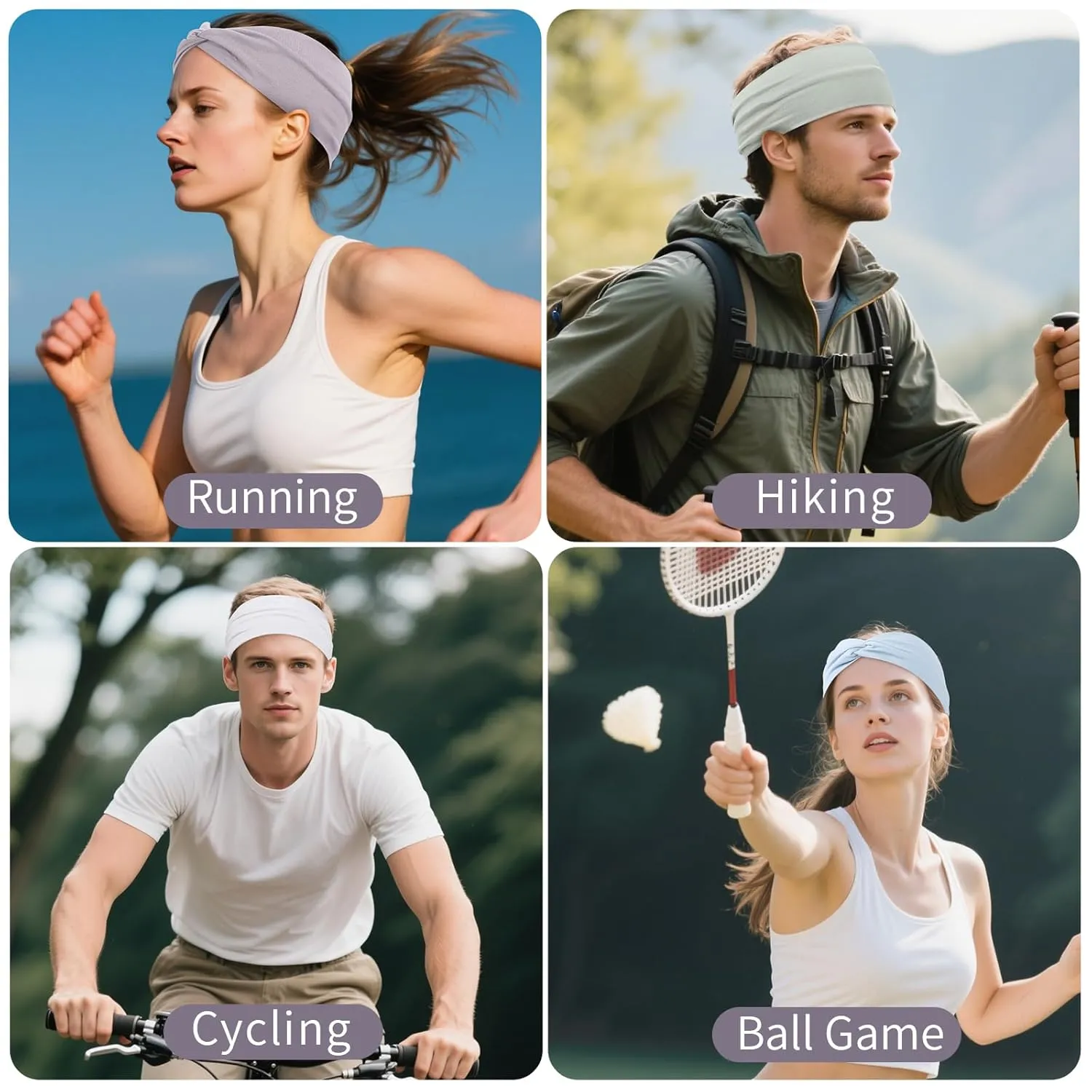 12 Pcs Stretchy Headbands for Women, Absorbed Sport Headband Soft Twist Knotted Hairbands for Daily Life Yoga Workout (Light Morandi)