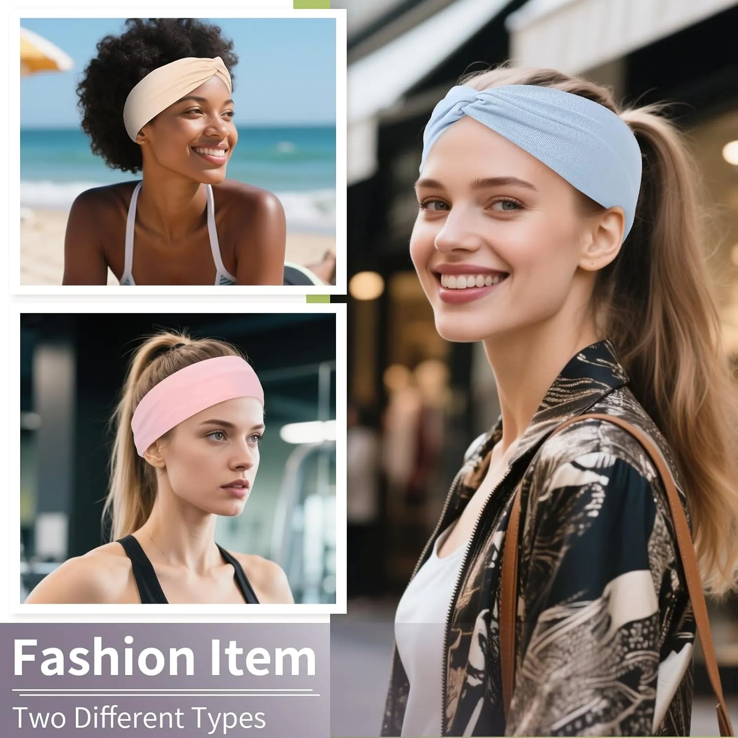 12 Pcs Stretchy Headbands for Women, Absorbed Sport Headband Soft Twist Knotted Hairbands for Daily Life Yoga Workout (Light Morandi)