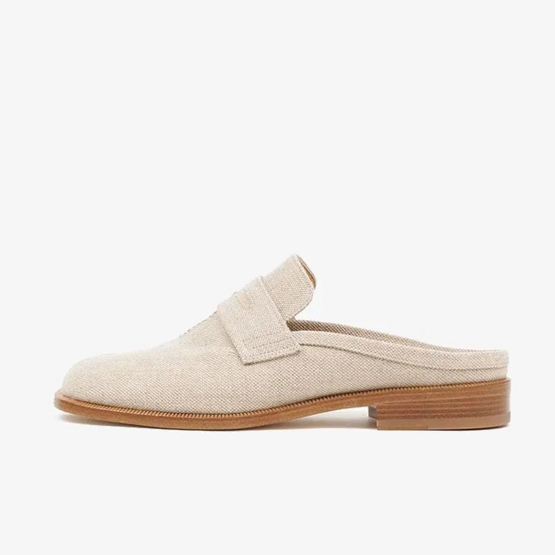 Beige Penny-Slot Loafers