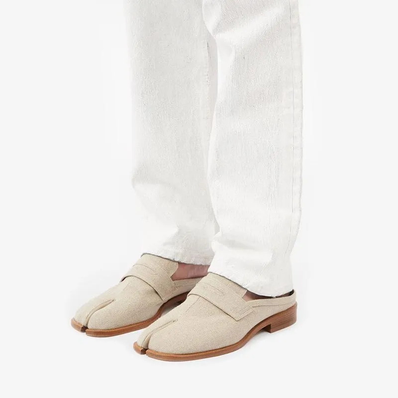 Beige Penny-Slot Loafers