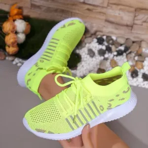 Breathable Leopard Mesh Lace Up Sneakers