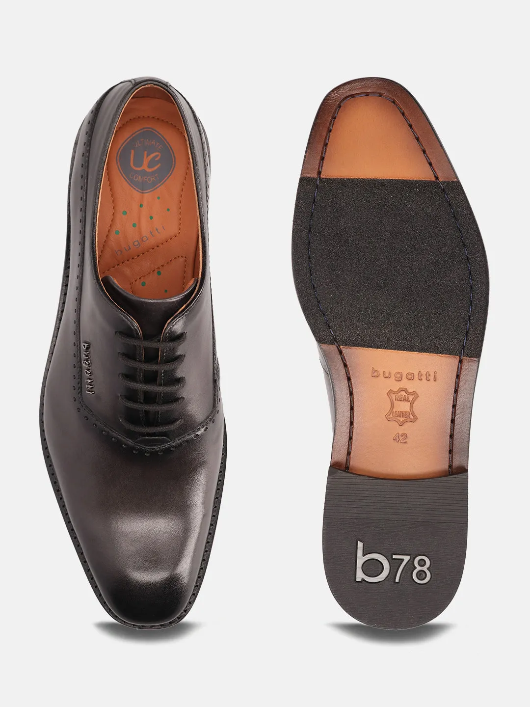 bugatti Dark Grey Premium Leather Formal Oxford Shoes