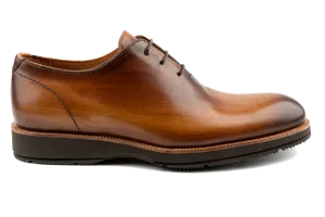 Debbano Ugo Wholecut Oxford Shoes, Crust Leather, Premium Lace-Up, Plain Toe, Whole Cut Leather Shoes, Tan Oxfords, EVA Sole Oxfords