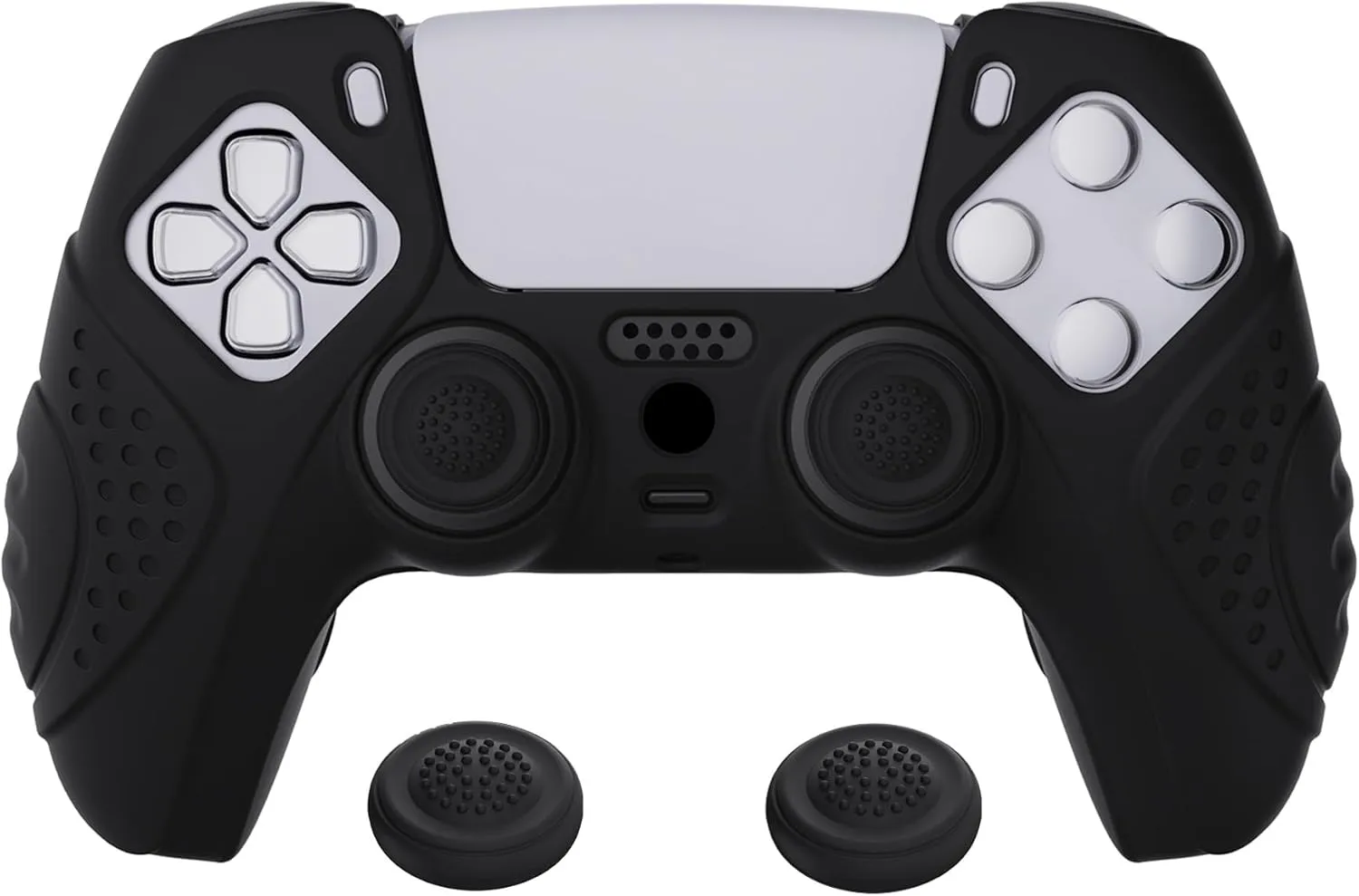 eXtremeRate PlayVital Guardian Edition Black Ergonomic Soft Anti-Slip Controller Silicone Case Cover for ps5, Rubber Protector Skins with Black Joystick Caps for ps5 Controller