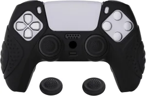 eXtremeRate PlayVital Guardian Edition Black Ergonomic Soft Anti-Slip Controller Silicone Case Cover for ps5, Rubber Protector Skins with Black Joystick Caps for ps5 Controller