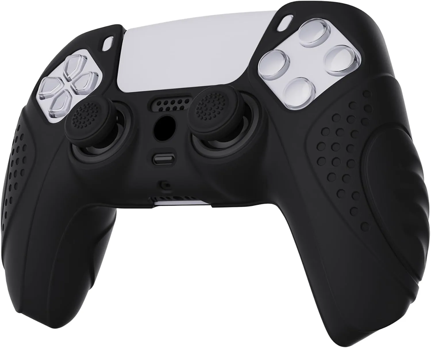 eXtremeRate PlayVital Guardian Edition Black Ergonomic Soft Anti-Slip Controller Silicone Case Cover for ps5, Rubber Protector Skins with Black Joystick Caps for ps5 Controller