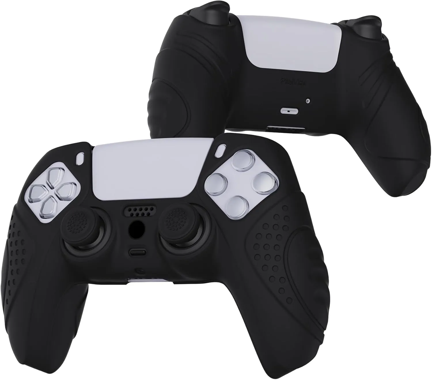 eXtremeRate PlayVital Guardian Edition Black Ergonomic Soft Anti-Slip Controller Silicone Case Cover for ps5, Rubber Protector Skins with Black Joystick Caps for ps5 Controller