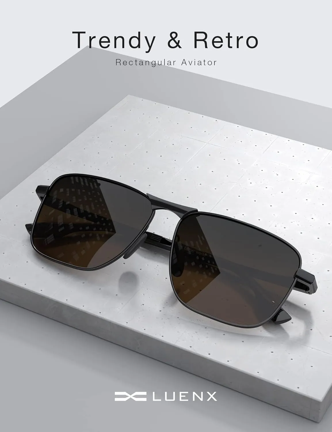 LUENX Rectangular Polarized Aviator Sunglasses for Men Retro Pilot Shades Driving UV400 Protection