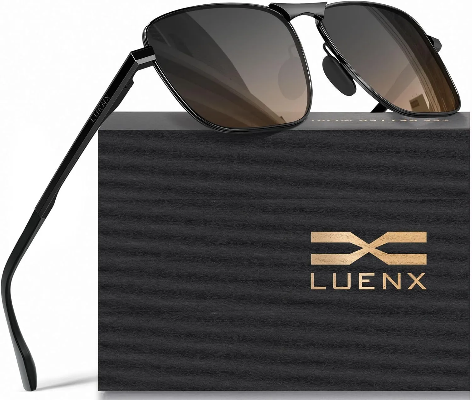 LUENX Rectangular Polarized Aviator Sunglasses for Men Retro Pilot Shades Driving UV400 Protection