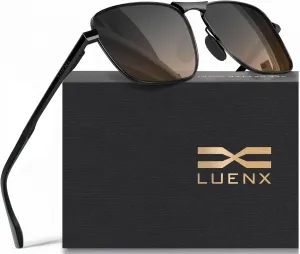 LUENX Rectangular Polarized Aviator Sunglasses for Men Retro Pilot Shades Driving UV400 Protection