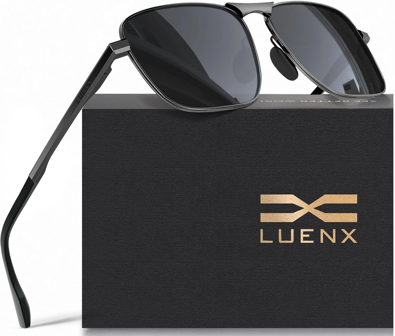 LUENX Rectangular Polarized Aviator Sunglasses for Men Retro Pilot Shades Driving UV400 Protection