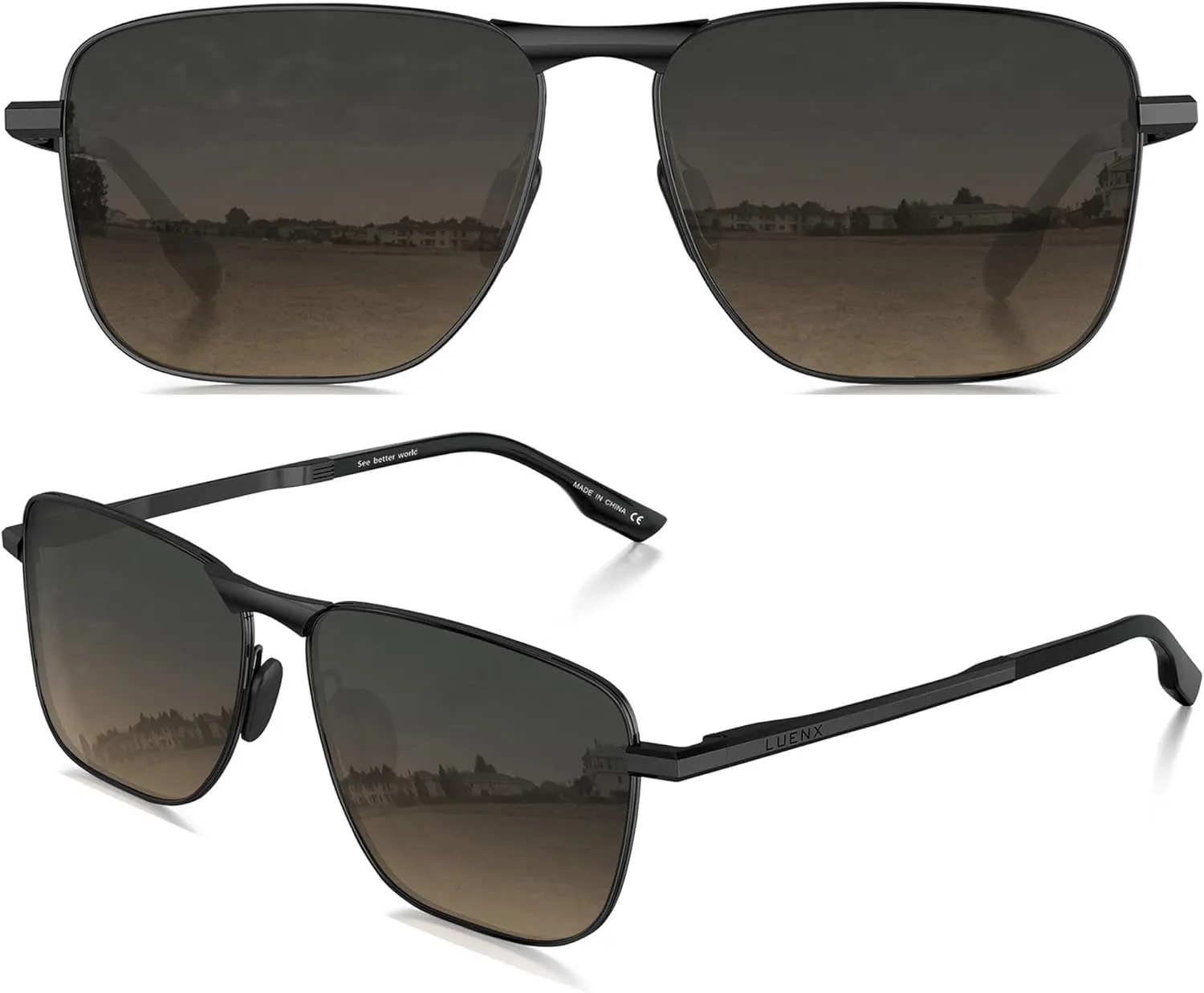 LUENX Rectangular Polarized Aviator Sunglasses for Men Retro Pilot Shades Driving UV400 Protection