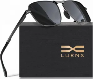 LUENX Rectangular Polarized Aviator Sunglasses for Men Retro Pilot Shades Driving UV400 Protection