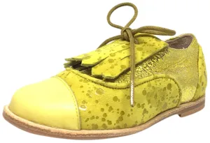 Manuela de Juan Boy's & Girl's Diana Lemon Odessa Yellow Leather Tassel Fringe Polka Dot Lace Up Oxford Shoe