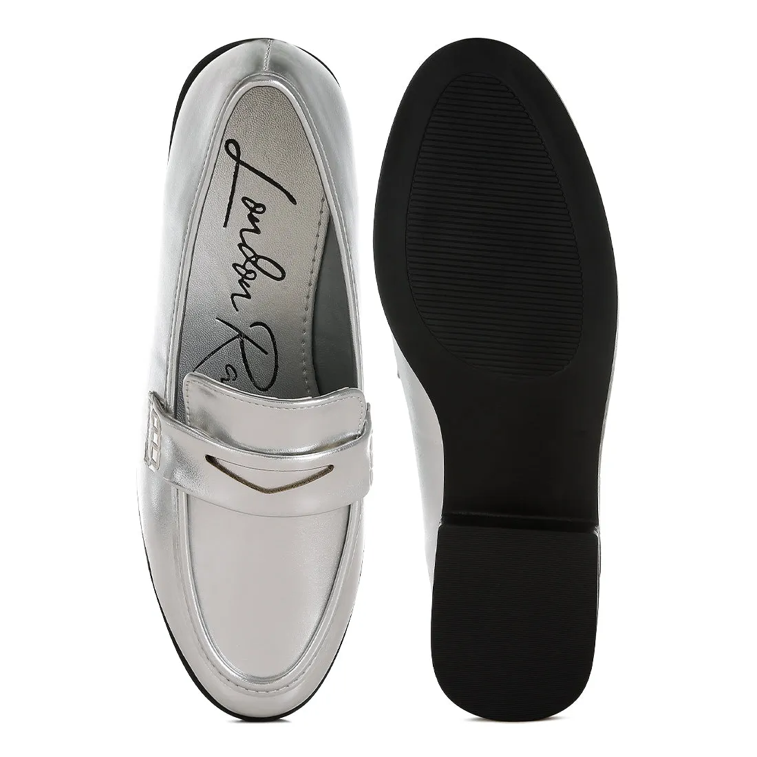 Metallic Faux Leather Flat Loafers