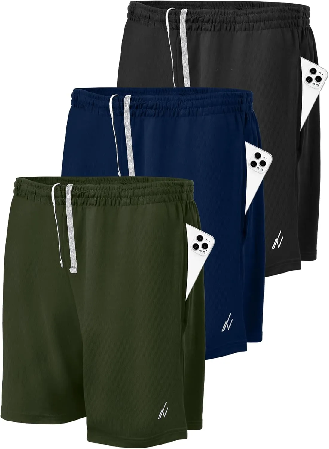 NY Threads 3 Pack Men's Athletic Shorts Quick Dry Lightweight Workout Running Gym Shorts with Pockets