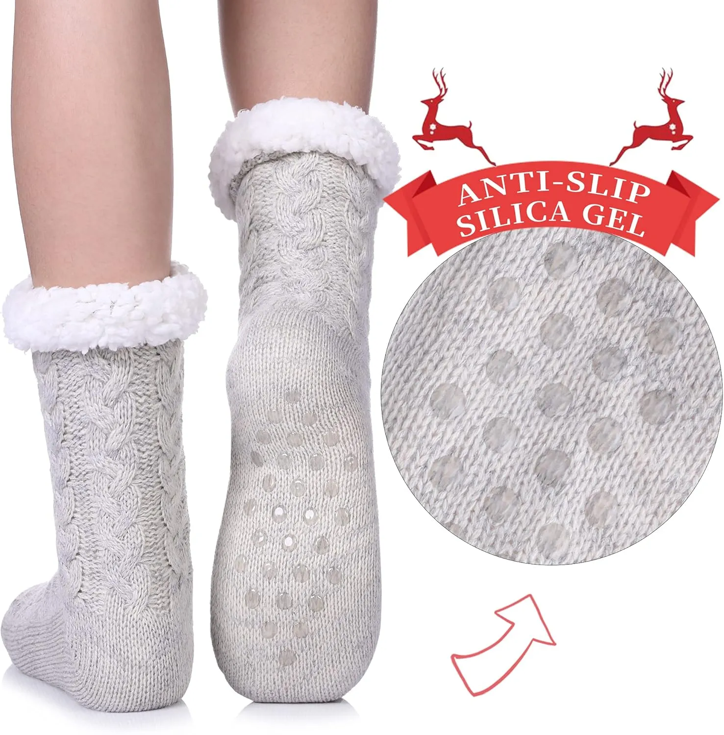 SDBING Women's Winter Super Soft Warm Cozy Fleece Lined Fuzzy Slipper Socks with Grippers