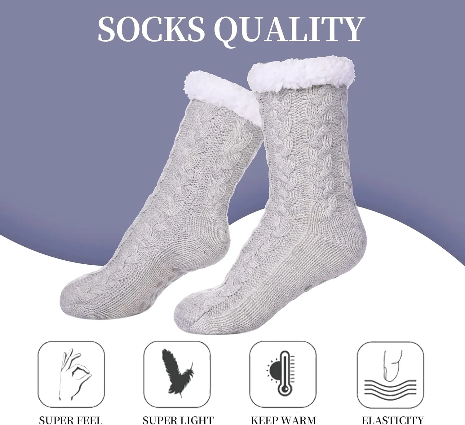 SDBING Women's Winter Super Soft Warm Cozy Fleece Lined Fuzzy Slipper Socks with Grippers