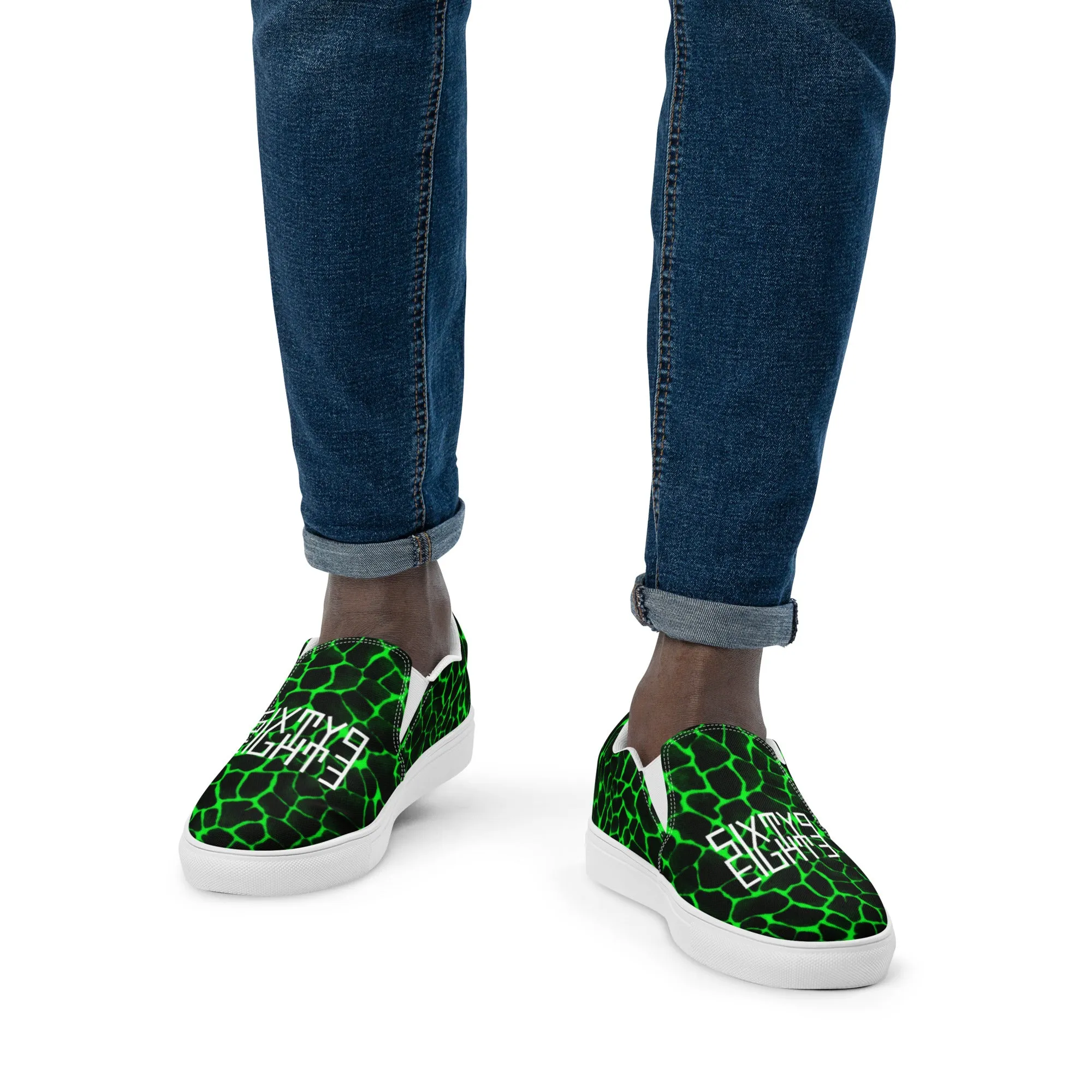 Sixty Eight 93 Logo White Boa Black Lime Men's Slip On Shoes