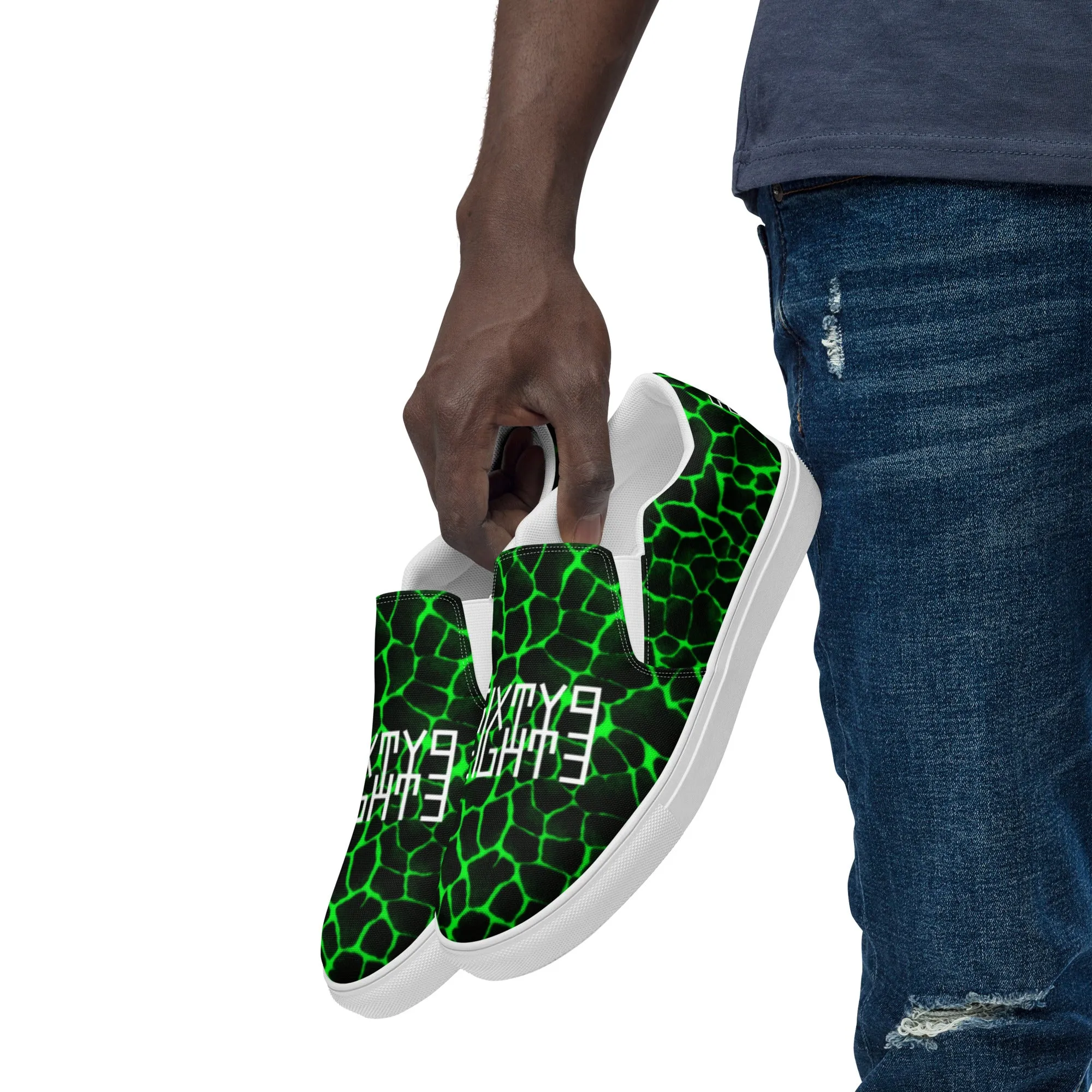 Sixty Eight 93 Logo White Boa Black Lime Men's Slip On Shoes