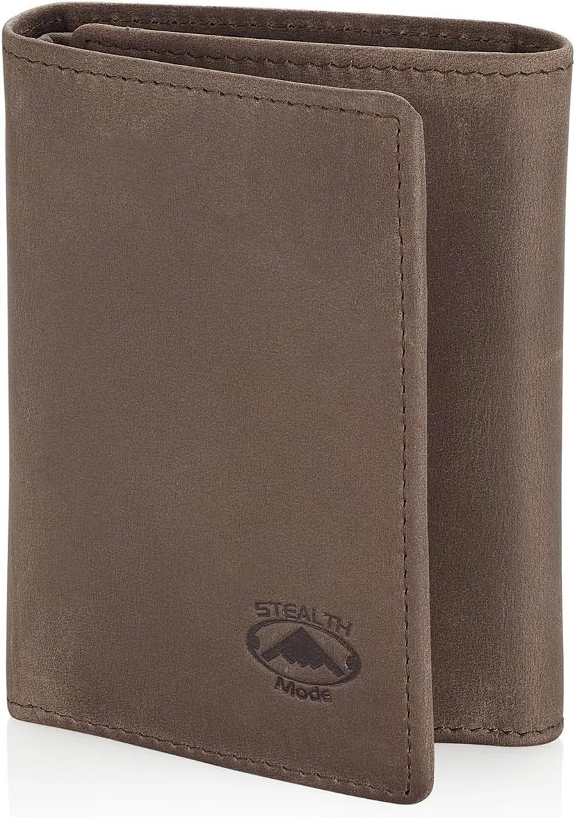Stealth Mode Trifold Leather Wallet for Men with RFID Blocking