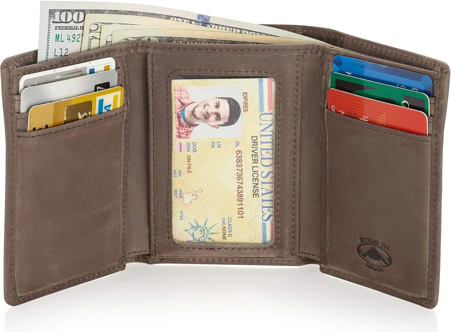 Stealth Mode Trifold Leather Wallet for Men with RFID Blocking