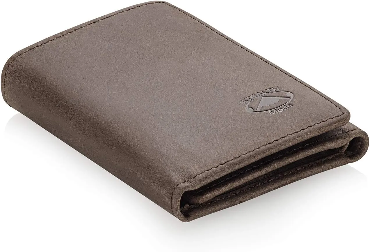 Stealth Mode Trifold Leather Wallet for Men with RFID Blocking