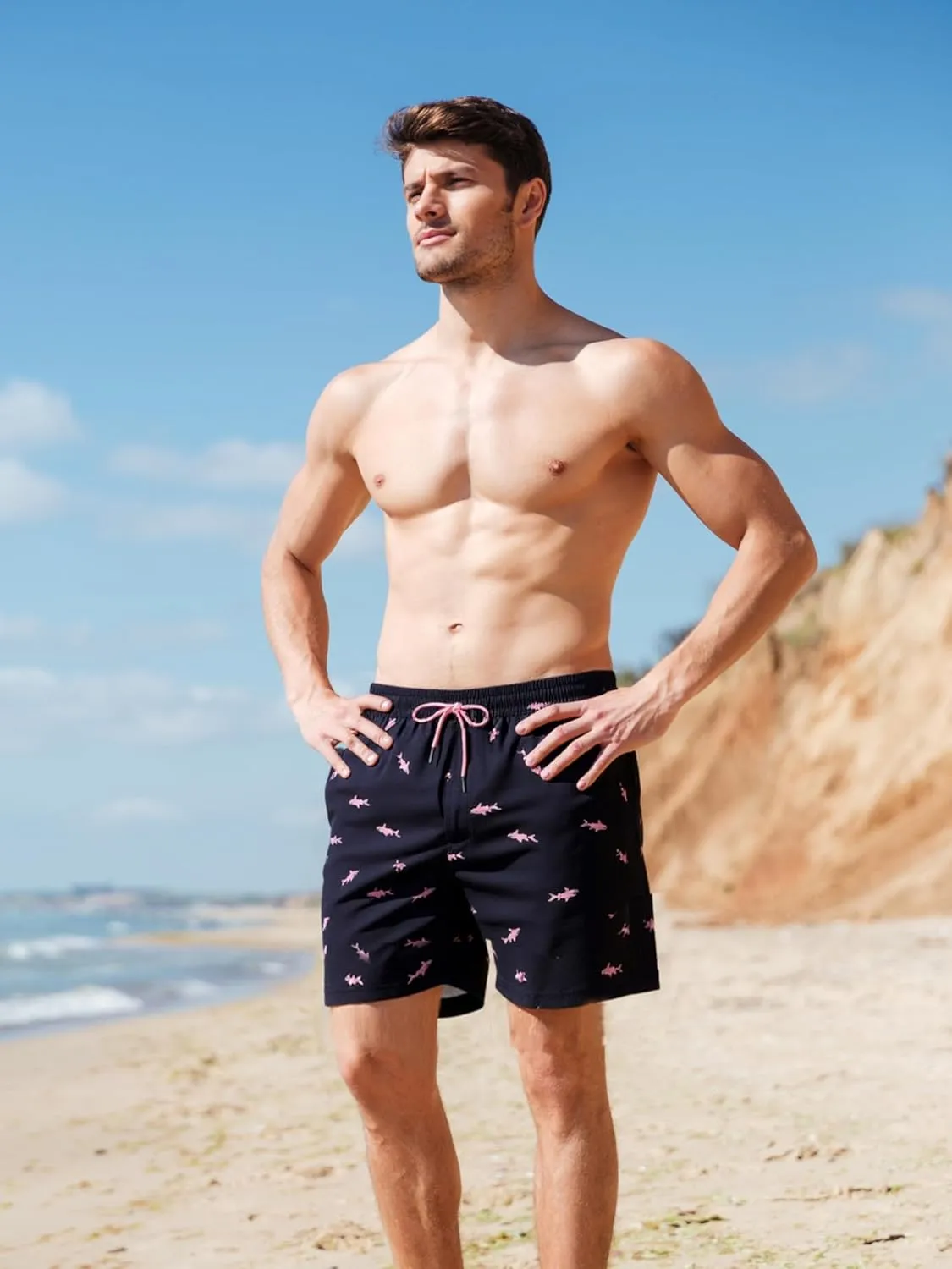 SURF CUZ Mens Swim Trunks with Compression Liner Swimming Trunks 5 Inch Bathing Suit Quick Dry Swim Shorts